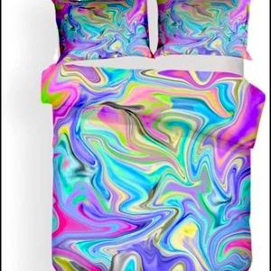 Queen Size Duvet Set Tie Dye 3D Marble Effect  nwt